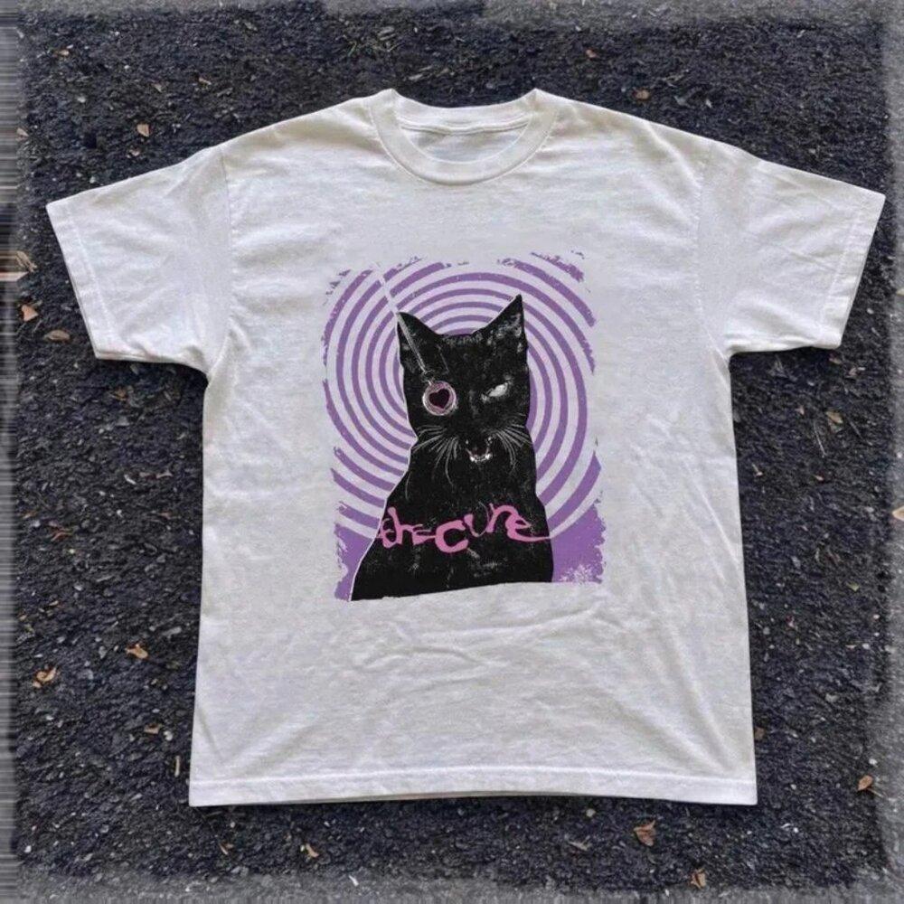 White Purple Graphic Cat Illustration Aesthetic Cute Animal Streetwear Unisex 73